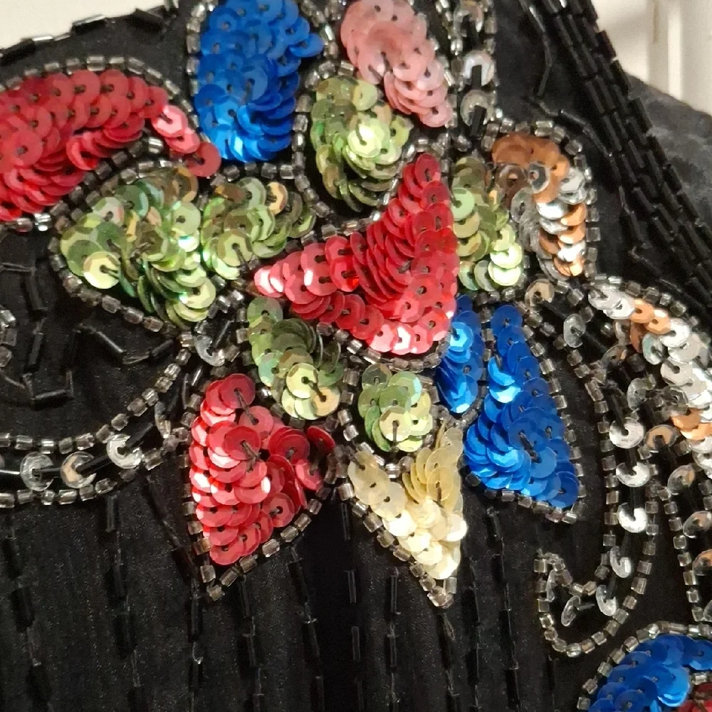 Black Embellished Floral Sequin Cardigan - Picture 5 of 15